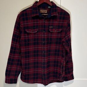 Men’s Orvis Red and Navy Checkered Plaid Shirt Jacket size large